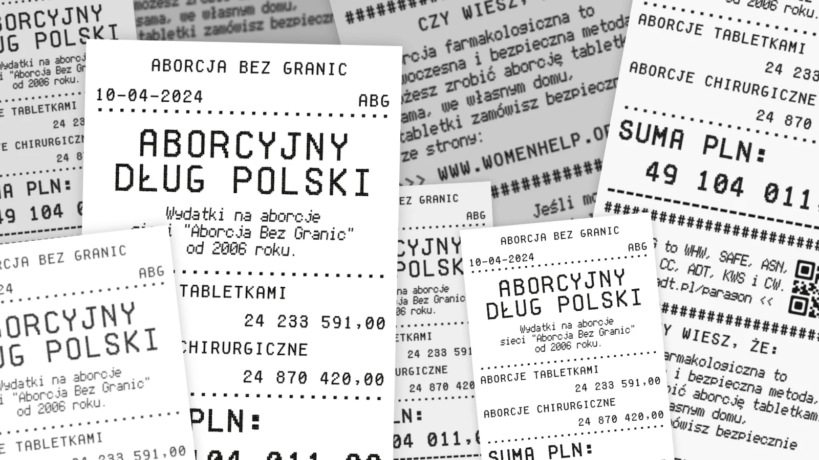 Paragony z Polskim Długiem Aborcyjnym wystawionym przez Aborcję Bez Granic.